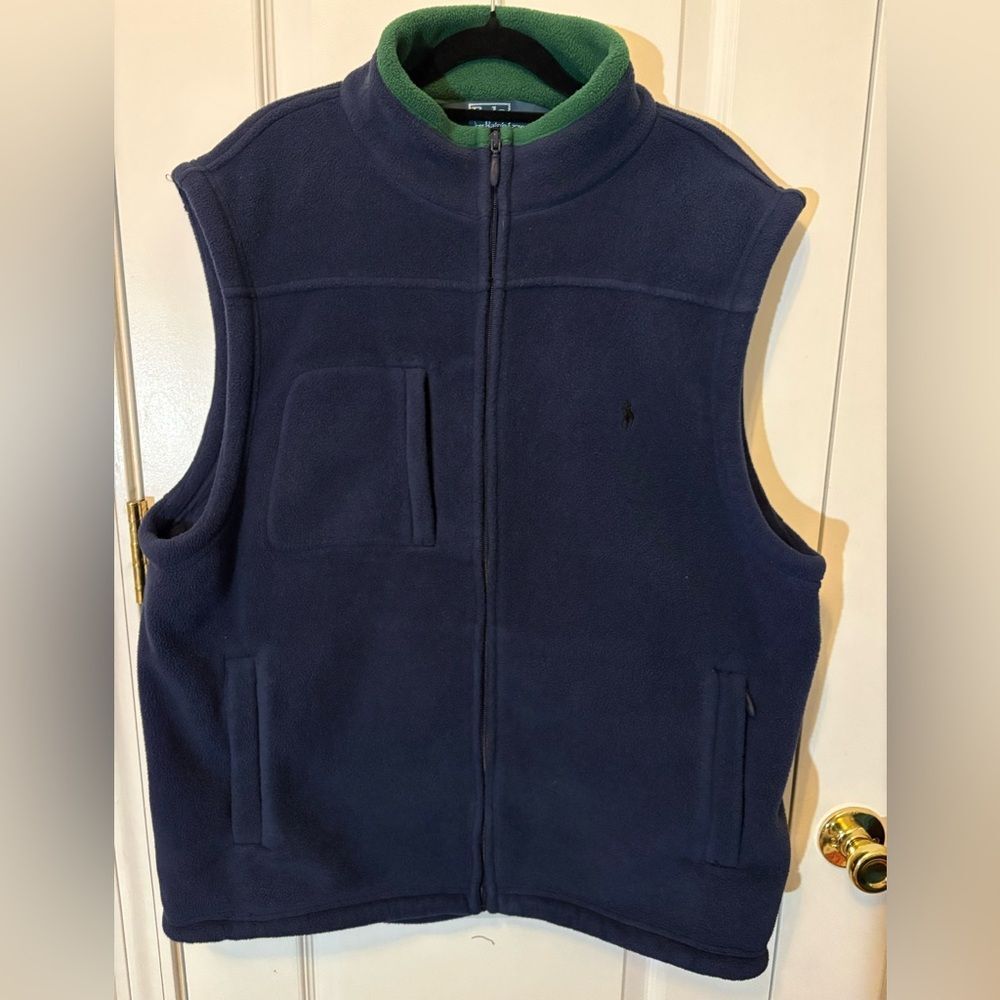 Polo Ralph Lauren Navy Fleece Vest Green Lining Full Zip XL